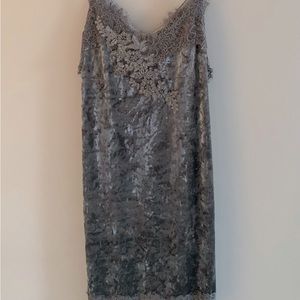 NWT Anthropology Dress, Slate Gray with lace and beads, size Small